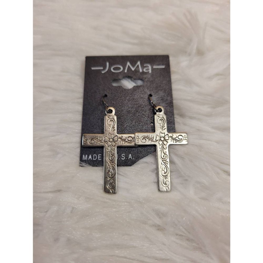 (3 For $15) Joma Silvertone Cross Earrings- New